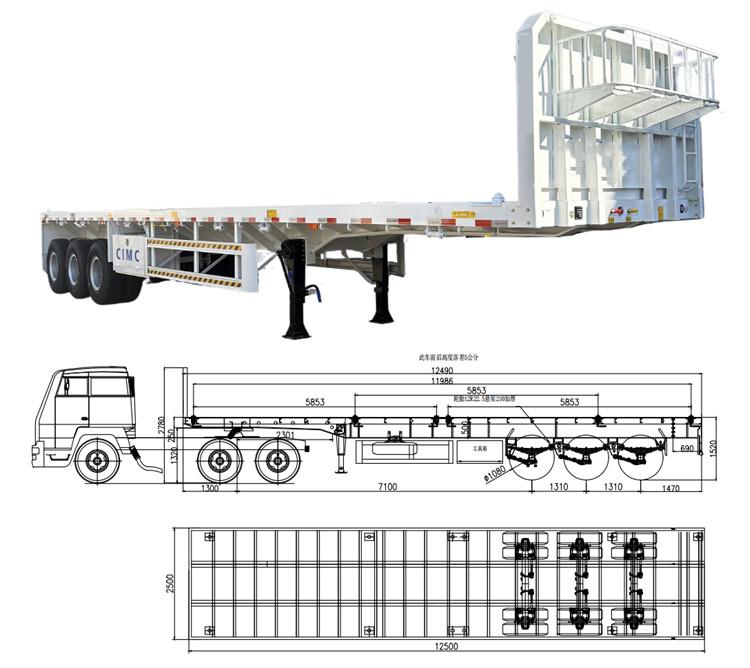 CIMC 40 Foot Flatbed Semi Trailer with Front Wall for Sale in Jamaica